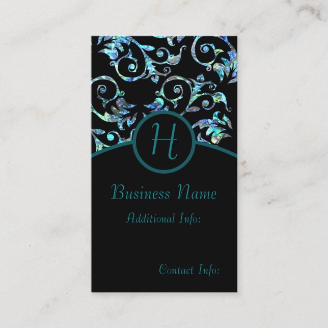 Monogram Turquoise Pearl Floral Business Card 2 Visitenkarte (Vorderseite)