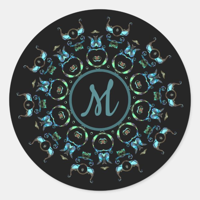Monogram Turquoise Pearl Mandala Stickers (Vorderseite)