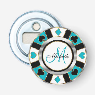 Monogram Turquoise Poker Chip Design Flaschenöffner