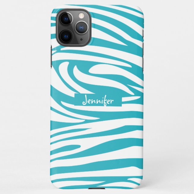 Monogram Turquoise Striped Zebra Muster Trendy Ca iPhone Hülle (Rückseite)