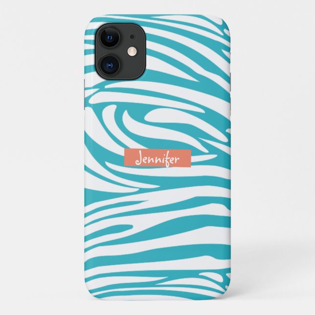 Monogram Turquoise Striped Zebra Muster Trendy Case-Mate iPhone Hülle (Rückseite)