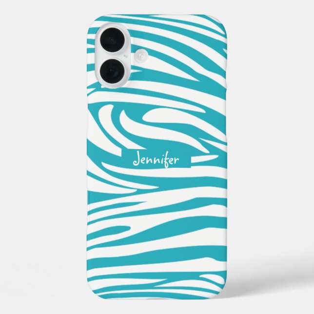 Monogram Turquoise Striped Zebra Muster Trendy Case-Mate iPhone Hülle (Rückseite)