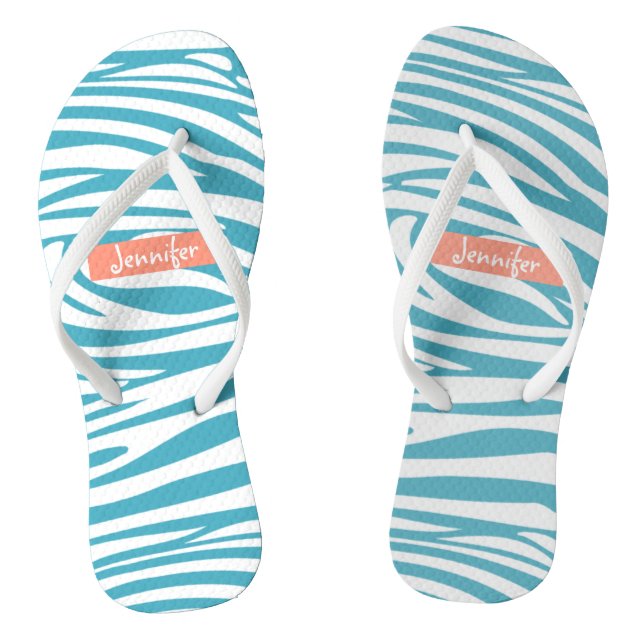 Monogram Turquoise Striped Zebra Muster Trendy Flip Flops (Fußbett)