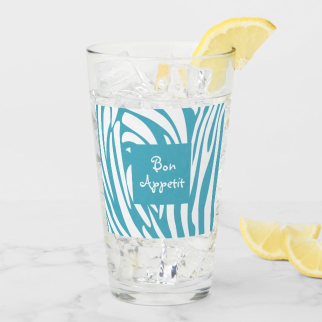 Monogram Turquoise Striped Zebra Muster Trendy Glas (Rückseite Ice)