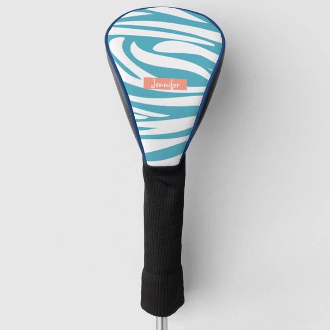 Monogram Turquoise Striped Zebra Muster Trendy Golf Headcover (Vorderseite)