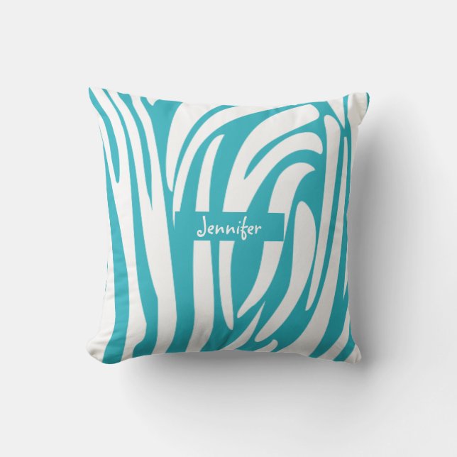 Monogram Turquoise Striped Zebra Muster Trendy Kissen (Vorderseite)