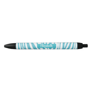 Monogram Turquoise Striped Zebra Muster Trendy Kugelschreiber