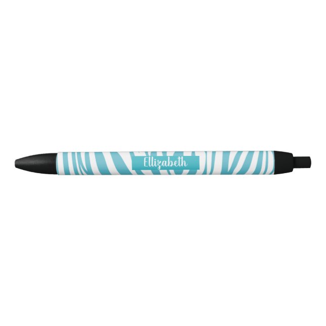 Monogram Turquoise Striped Zebra Muster Trendy Kugelschreiber (Vorderseite)