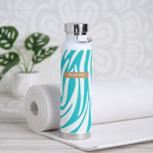 Monogram Turquoise Striped Zebra Muster Trendy Trinkflasche