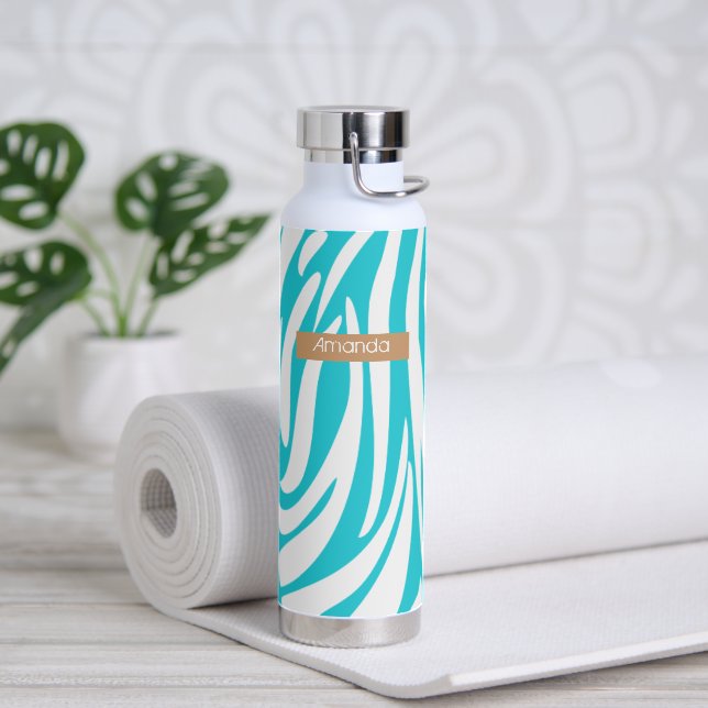 Monogram Turquoise Striped Zebra Muster Trendy Trinkflasche (Yoga)