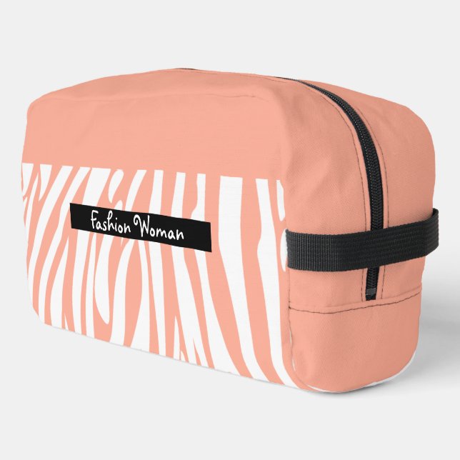 Monogram Turquoise Striped Zebra Muster Trendy Waschbeutel (Linke Seite)