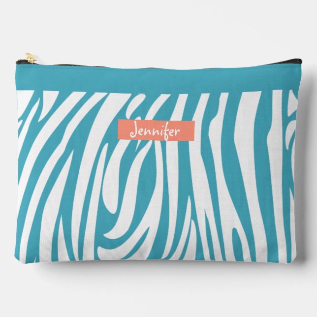 Monogram Turquoise Striped Zebra Muster Trendy Zubehörtasche (Vorderseite)