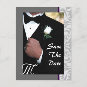 Monogram Tuxedo Groom Save the Date Postkarte
