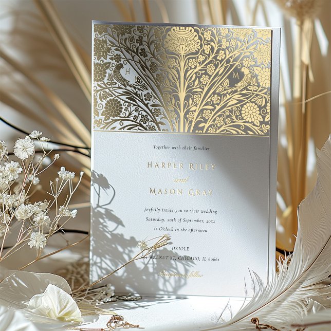 Monogram Twin Birds Viktorianisch Wedding Folieneinladung (Von Creator hochgeladen)