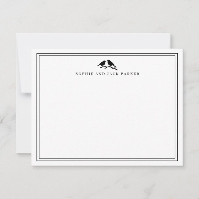 Monogram Two Borders Elegant Birds Flat Note Card Mitteilungskarte (Vorderseite)