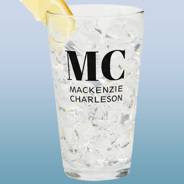 Monogram Two Initials Custom Glas (Modern monogram initials business name custom glass tumbler for bar, restaurant, cafe,  business )