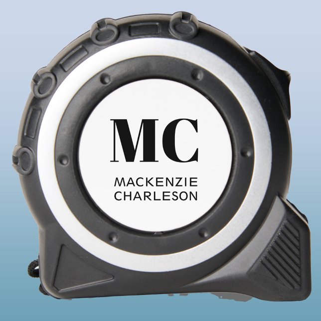 Monogram Two Initials Custom Maßband (Modern monogram initials with custom name tape measure for gift or business promotional branding)