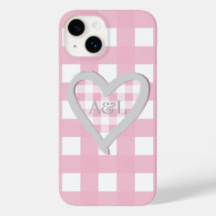 Monogram Two Initials Pink Buffalo Karo Herz Case-Mate iPhone 14 Hülle