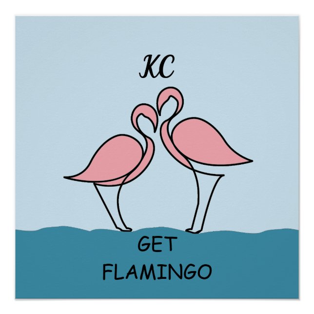 Monogram Two Pink Flamingos on Water Quote Glossy Poster (Vorderseite)