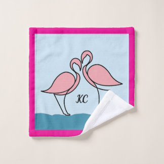 Monogram Two Pink Flamingos on Water Waschlappen
