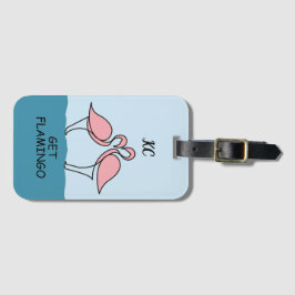 Monogram Two Pink Flamingos on Water Zitat Gepäckanhänger