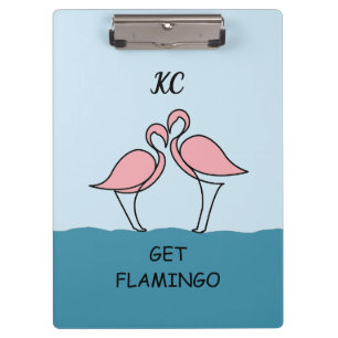Monogram Two Pink Flamingos on Water Zitat Klemmbrett