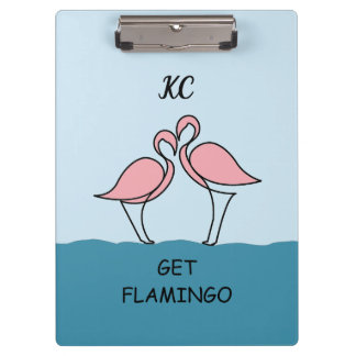 Monogram Two Pink Flamingos on Water Zitat Klemmbrett