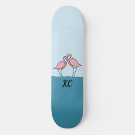 Monogram Two Pink Flamingos on Water Zitat Skateboard