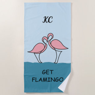 Monogram Two Pink Flamingos on Water Zitat Strandtuch
