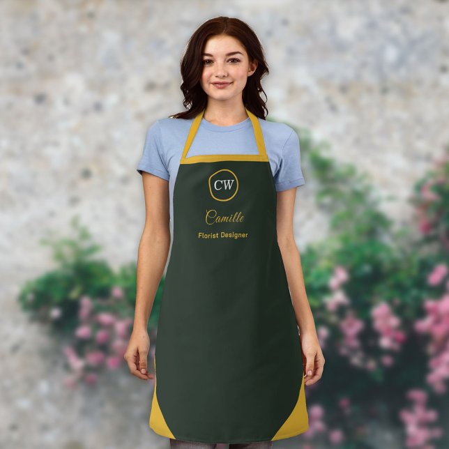 Monogram Two Tone Gold & Forest Green Schürze (Monogram Two Tone Gold & Forest Green Apron)