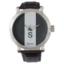 Monogram Two Tone Modern Black and Light Gray Armbanduhr