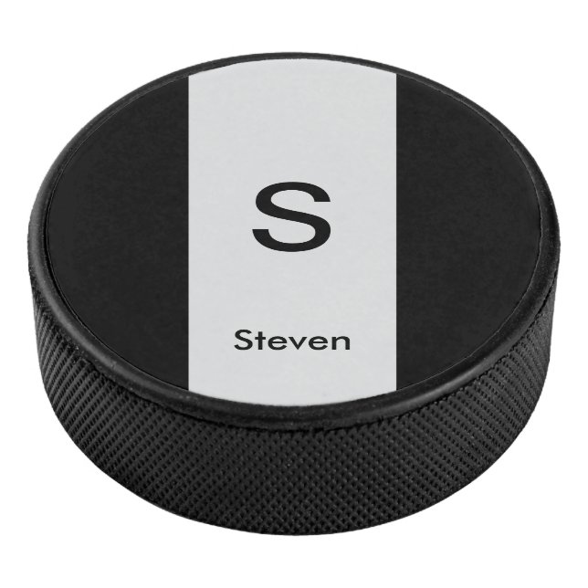 Monogram Two Tone Modern Black and Light Gray Eishockey Puck (3/4)