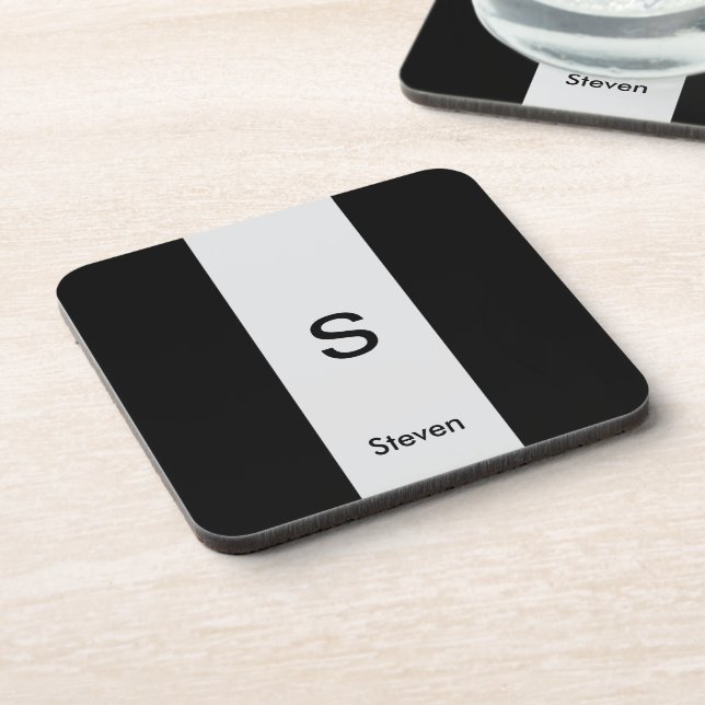 Monogram Two Tone Modern Black and Light Gray Getränkeuntersetzer (Linke Seite)