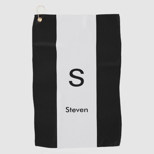 Monogram Two Tone Modern Black and Light Gray Golfhandtuch (Vorderseite)