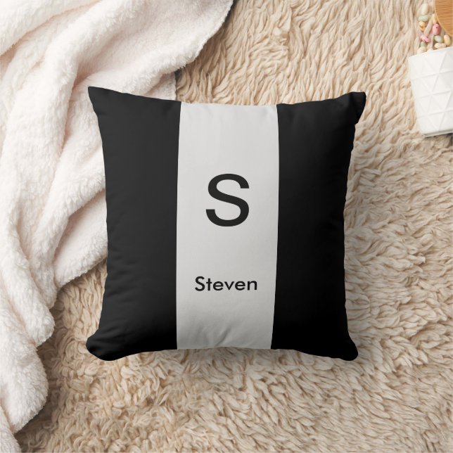 Monogram Two Tone Modern Black and Light Gray Kissen (Decke)