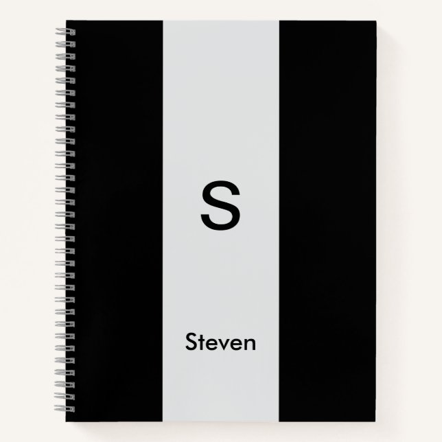Monogram Two Tone Modern Black and Light Gray Notizbuch (Vorderseite)
