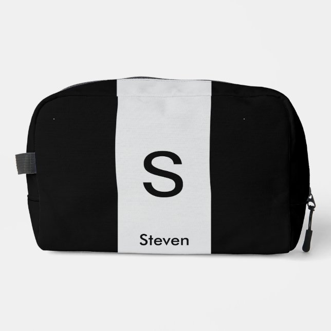 Monogram Two Tone Modern Black and Light Gray Waschbeutel (Vorderseite)