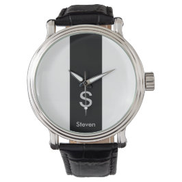 Monogram Two Tone Modern Black and White Armbanduhr