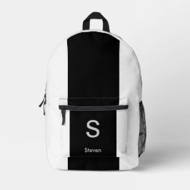 Monogram Two Tone Modern Black and White Bedruckter Rucksack