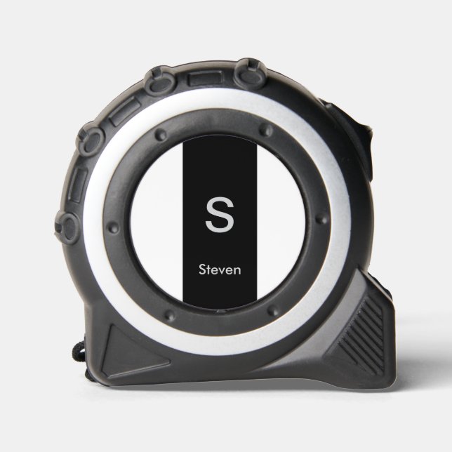 Monogram Two Tone Modern Black and White Maßband (Vorderseite)