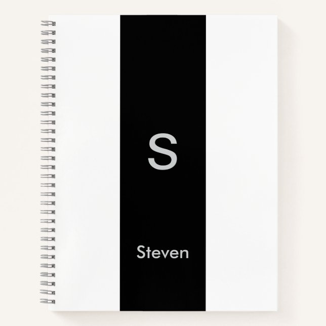 Monogram Two Tone Modern Black and White Notizbuch (Vorderseite)