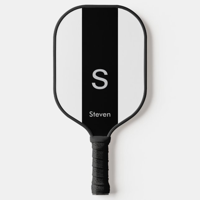Monogram Two Tone Modern Black and White Pickleball Schläger (Vorderseite)