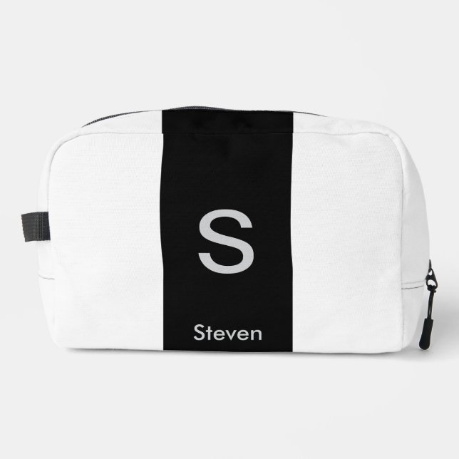Monogram Two Tone Modern Black and White Waschbeutel (Vorderseite)