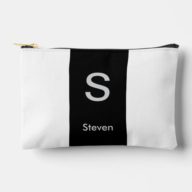 Monogram Two Tone Modern Black and White Zubehörtasche (Vorderseite)