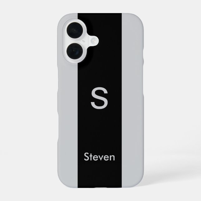 Monogram Two Tone Moderne Schwarz und Grau iPhone 16 Hülle (Rückseite)