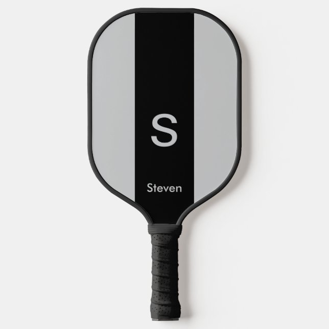 Monogram Two Tone Moderne Schwarz und Grau Pickleball Schläger (Vorderseite)