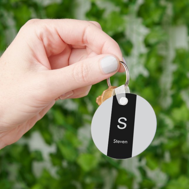 Monogram Two Tone Moderne Schwarz und Grau Schlüsselanhänger (Hand)