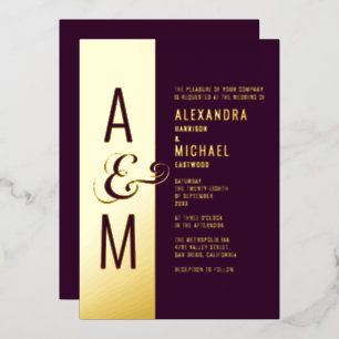 Monogram Typografie Moderne Burgundy Wedding Folieneinladung