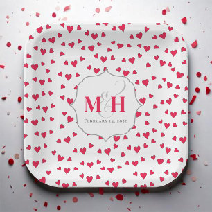 Monogram Typografie Niedlich Stylish Red Hearts Pappteller