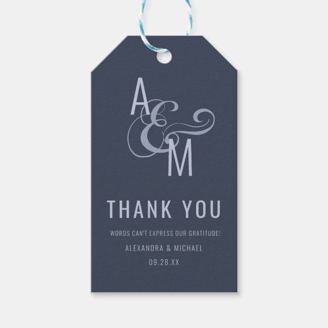 Monogram Typografy Simple Wedding Danke Geschenkanhänger (Vorderseite)